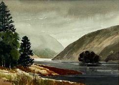 EDWIN GRIEG HALL (British, 1929-2017) watercolour - mountainous lake, signed lower left