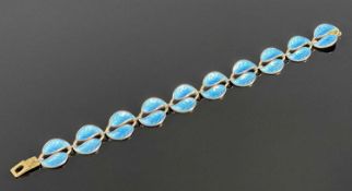 DAVID ANDERSEN SILVER GILT & BLUE ENAMEL LEAF BRACELET, by Willy Winnaess c. 1950s, 8cms (l)