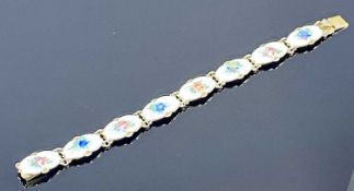 IVAR HOLTH SILVER GILT & FLORAL ENAMEL PANELLED BRACELET, 17cms (l)