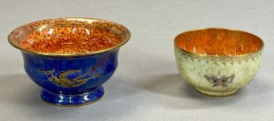 TWO WEDGWOOD FAIRY LUSTRE BOWLS, hummingbird pattern by Daisy Makeig-Jones, blue and orange lustre