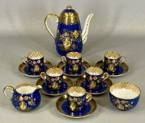 COPELAND SPODE CHINA COFFEE SERVICE, cobalt blue with gilt painted decoration of vases