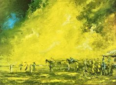 JOHN W. PICKUP OAM (Australian, 1931-2023), oil on board - racehorses, signed lower right, 43 x