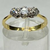 18CT GOLD & PLATINUM THREE-STONE DIAMOND RING, size L, 2.2g