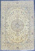 FINE NAIN WOOL CARPET, cream ground floral centre field, 293 x 200cms