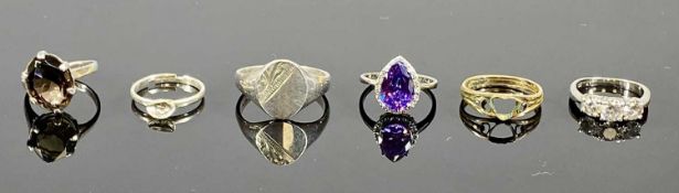 COLLECTION OF SIX VARIOUS SILVER DRESS RINGS, some stone set