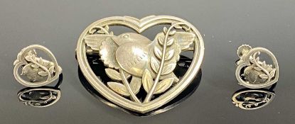 1950s GEORG JENSEN SUITE OF SILVER JEWELLERY, designed by Arno Malinowski, pierced heart shaped
