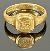 18CT GOLD SIGNET RING, size L, 3.9g