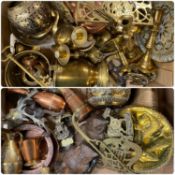 LARGE COLLECTION OF METALWARE, 19th century and later, including trivets, candlesticks, ornaments