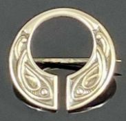 ANTIQUE CIRCULAR NORWEGIAN SILVER BROOCH, by David Andersen c. 1890-1920, with Celtic fish design,