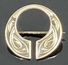 ANTIQUE CIRCULAR NORWEGIAN SILVER BROOCH, by David Andersen c. 1890-1920, with Celtic fish design,