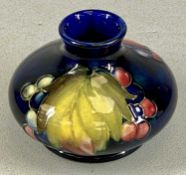 MOORCROFT LEAF & GRAPE PATTERN SQUAT VASE, c. 1930s, William Moorcroft, impressed marks, 8cms (h)