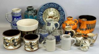 ASSORTED WEST GERMAN CERAMICS, 1960s/70s, including Ruscha pottery blue fat lava side-handled