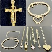 ASSORTED SILVER / WHITE METAL JEWELLERY, including bracelets, necklaces, and chains