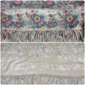 TWO VINTAGE SHAWLS, ivory silk with hand embroidery and fringed edging, approx. 144cms², and ivory