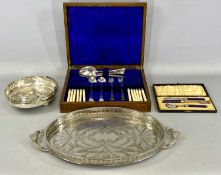 OAK CASED CANTEEN OF CUTLERY, 28 pieces, oval two-handled tea tray with pierced gallery rim