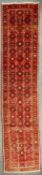 HAMADAN WOOL CARPET RUNNER, red ground floral centre field, 387 x 80cms