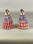 TWO ROYAL DOULTON FIGURINES, A Victorian Lady H728, with colour variations