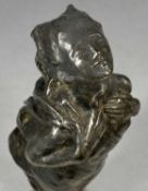 ART NOUVEAU STYLE SPELTER FIGURE of a maiden, on octagonal marble plinth, 32cms (h)