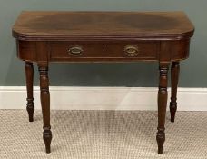 VICTORIAN MAHOGANY FOLD OVER TEA TABLE having single drawer, 73 (h) x 100 (w) x 50cms (d) closed