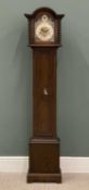 WESTMINSTER CHIME MID-CENTURY OAK GRANDMOTHER CLOCK labelled 'Wylie & Lochhead' of Glasgow, 172 (