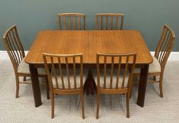 GOOD MID-CENTURY G-PLAN EXTENDING DINING TABLE, 72 (h) x 150/195 (w) x 94cms (d) and six slat back