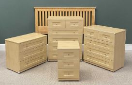 MODERN LIGHTWOOD EFFECT BEDROOM FURNITURE comprising four assorted chests, the largest two over four