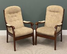 PAIR OF MODERN CINTIQUE BUTTON BACK UPHOLSTERED EASY CHAIRS, 104 (h) x 61 (w) x 81cms (d)