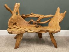 RUSTIC TIMBER BENCH, 100 (h) x 145 (w) x 85cms (d) Provenance: private collection Conwy