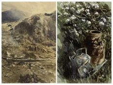 KEITH ANDREW watercolours (2) - still life watering can and milk churn, signed and dated 1988, 33