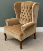 ANTIQUE BUTTON & WINGBACK ARMCHAIR ON CASTORS, 115 (h) x 82 (w) x 52cms seat depth Provenance: