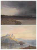 JOHN SINCLAIR (active 1871-1922) gouache (2) - rocky inlet with gulls and an atmospheric / stormy