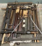 PLAS TEG HOUSE CONTENTS: ANTIQUE BED'S ODD COMPONENTS and assembly of unmatched timbers, a metal