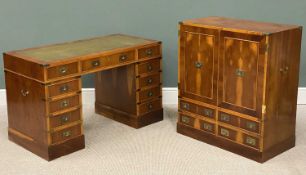 OFFERED WITH LOT 51 - REPRODUCTION YEW TWIN PEDESTAL DESK having tooled top and multi-drawers with