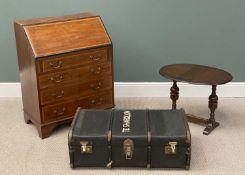 FURNISHING ASSORTMENT comprising vintage banded trunk, small drop-leaf table and an Edwardian