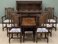 QUALITY VINTAGE OAK DINING FURNITURE to include gateleg table having barley twist supports, 75 (h) x