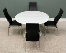 MID-CENTURY 'TULIP' CIRCULAR EXTENDING DINING TABLE, 71 (h) x 121/162 (w) x 121cms (d), and set of