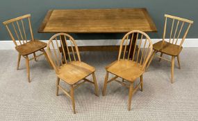 LIGHT OAK REFECTORY TYPE TABLE, 77 (h) x 152 (w) x 80cms (d) and an assortment of four spindle