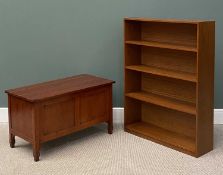 OFFERED WITH LOT 35 - OPEN BOOKSHELF, 122 (h) x 97 (w) x 27cms (d) and a modern stained blanket/