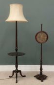 ANTIQUE TAPESTRY POLE SCREEN on a mahogany circular and paw feet base, and a tripod base standard