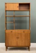G-PLAN TEAK MID-CENTURY ROOM DIVIDER, sliding door top cupboard over middle shelf, single drawer and