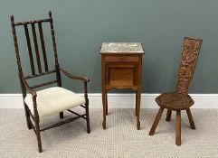 FURNISHING ASSORTMENT (3) to include a marble top pot cupboard having single drawer, 78 (h) x 40 (w)