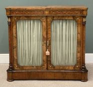 VICTORIAN BURR WALNUT TWO DOOR CREDENZA, a fine example having inlay and gilt metal trim, 108 (h)