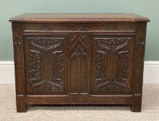 OAK CARVED COFFER BACH circa 1900, 52 (h) x 71 (w) x 42cms (d) Provenance: private collection Conwy