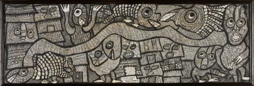 CHIEF ZACHEUS OLOWONUBI OLORUNTOBA (Nigerian 1934-2014) pen and ink on muslin - detailed collage