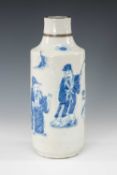 CHINESE BLUE & WHITE CRACKLEWARE BOTTLE VASE, late Qing or later, moulded in shallow relief and