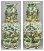 LARGE PAIR CHINESE FAMILLE ROSE VASES, 20th C., with chilong dragons on the shoulder and