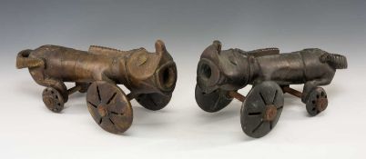 PAIR INDIAN BRONZE MODEL CANON, of animal form on wheels, 25cms (2) Provenance: private collection