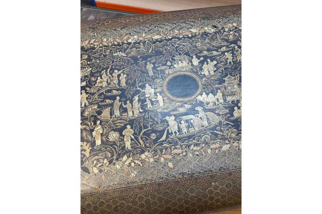FINE CHINESE BLACK & GOLD LACQUER WORK BOX, 19th C., canted rectangular cushion form, fitted - Image 5 of 42