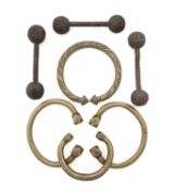 ASSORTED METALWARE, including three Dogon brass manillas 9.5-12cms, Rajasthan brass penannular