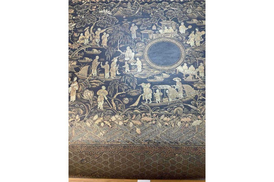FINE CHINESE BLACK & GOLD LACQUER WORK BOX, 19th C., canted rectangular cushion form, fitted - Image 40 of 42